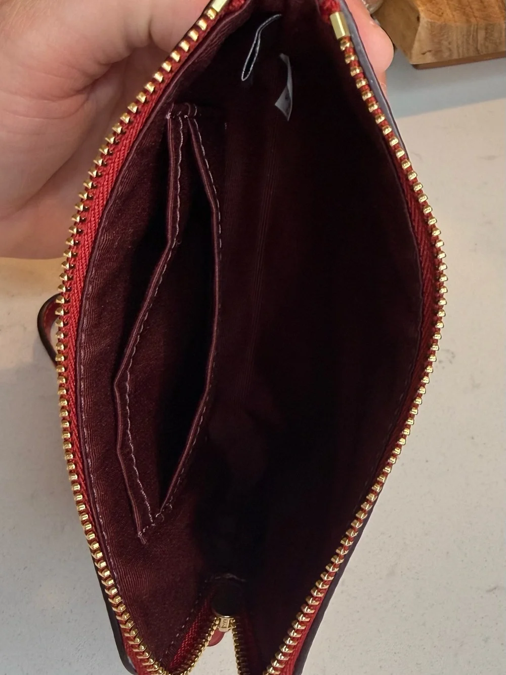 Coach Red Signature Zip Wrist Wallet with Gold Trim
